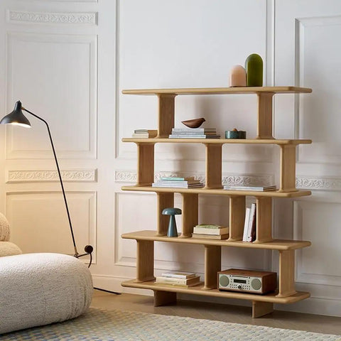 Retro Style Floor Standing Book Shelf With Open Multi Layer Shelves for Living Room, Wall Mount Option