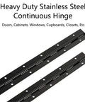 Top Tier Heavy Duty Stainless Steel Piano Hinge Full Length Continuous Design for Furniture Cabinet and Wardrobe Doors, close-up view.