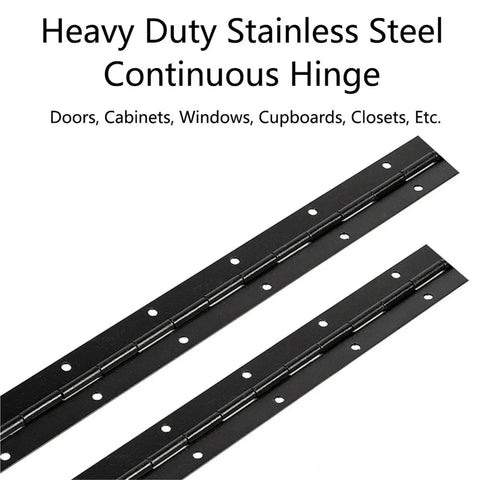 Top Tier Heavy Duty Stainless Steel Piano Hinge Full Length Continuous Design for Furniture Cabinet and Wardrobe Doors, close-up view.