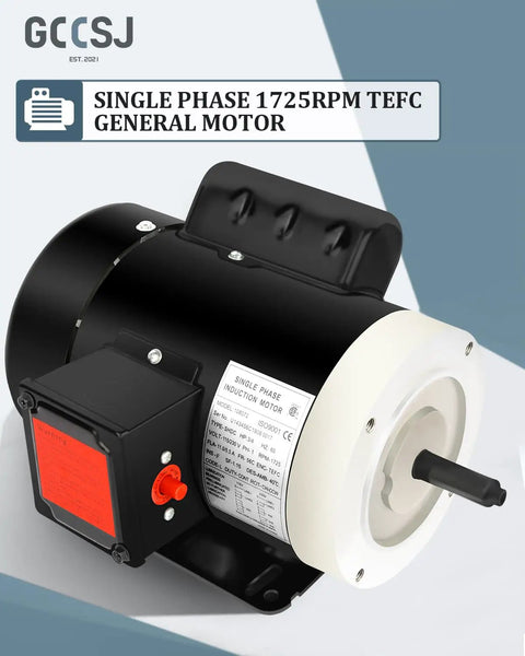 Beefy 0.75 HP General Purpose Single Phase Electric Motor TEFC 56C Frame 1725 RPM, black and white design, commercial use.