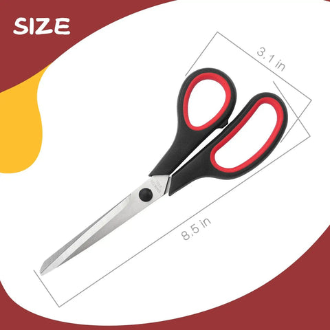 8.5 Inch All Purpose Scissors Set With Stainless Steel Blades, Sharp And Durable Pro Grade Heavy Duty Do It All Multi Purpose Shears, 2 Pack For Kitchen, Craft, Office Tasks And Sewing, 8.5 in black and red handle scissors with size markings