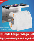 Adhesive Toilet Paper Holder With Shelf In SUS304 Stainless Steel Mega Roll Dispenser No Drill Needed Or Wall Mounted With Screws Easy 3M Adhesive Pad Install Rust Resistant Bathroom Organizer