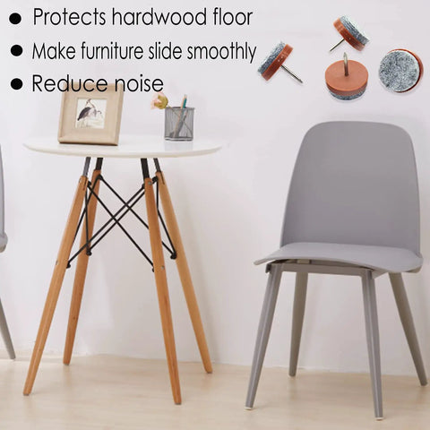 40 Piece Round Heavy Duty Nail On Felt Pads For Furniture Legs And Table And Chair Feet Floor Protectors That Glide Smoothly Brown 18mm Nail Diameter With 15mm Felt Pad shown on chair