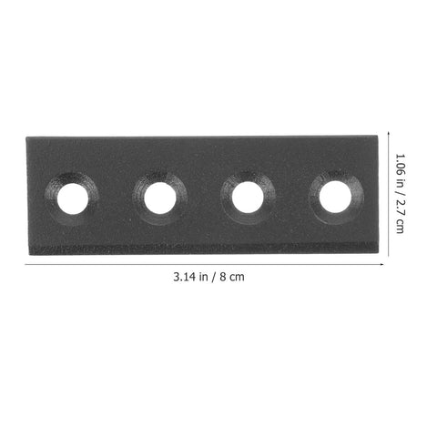 Heavy Duty Sliding Barn Door Hardware Track Connector Kit With Metal Flat Plate Bracket For Commercial Sliding Doors Easy Install Replacement Part Durable Rail Connector Set, front view of black metal plate with four holes measuring 3.14 x 1.06 inches.
