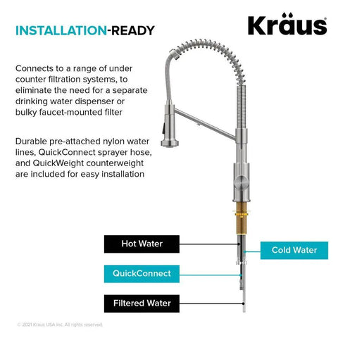 Heavy Duty Stainless Steel Pull Down Kitchen Faucet With Built In Water Filter installation-ready diagram showing connections and components.
