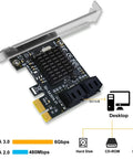 Four Port PCIe SATA Expansion Card With 6Gbps SATA 3.0 Controllers, Includes Four Cables And Low Profile Bracket, Bootable Non RAID Desktop PC Disk Drive Controller, Easy Install And High Speed Storage Upgrade, low-profile PCIe SATA card