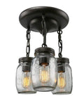 Industrial 3 Light Pendant With Slick Matte Black Finish Clear Glass Mason Jar Shade Heavy Duty Adjustable Hanging Fixture For Kitchen Island Dining Room Foyer Top Shelf Vibe Upgrade, featuring three mason jar shades.
