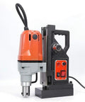 Kickass 1100W Magnetic Drill Press Delivers Raw High Speed Benchtop Power For No Sweat Annular Cutter Tapping And Clean Metal Hole Drilling Works With Reliable Rack And Pinion Depth Control side view with control panel and rotary head.