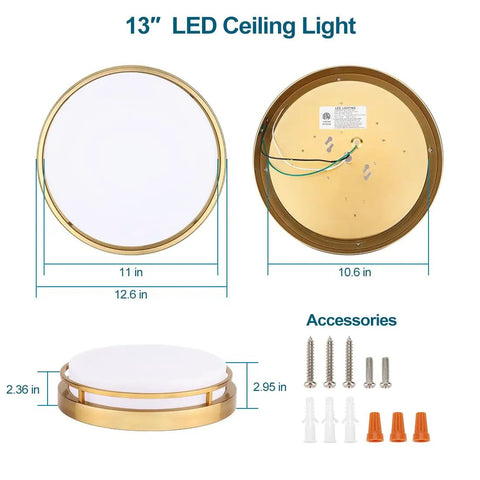 Two Pack LED Flush Mount Ceiling Light Fixtures 13 Inch 20W On Off Switch 3000K 4000K 5000K Color Temp Dimmable Ceiling Lamp