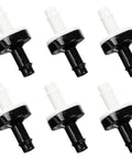 Six 1/4 in ABS plastic inline check valves with white push-in barb fittings