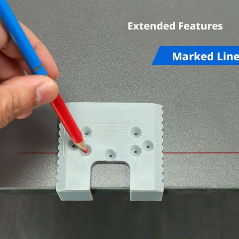 Cabinet Door Hinge Spacer With Magnetic Scale Quick Drill Free Hinge Install Kit in use on cabinet surface