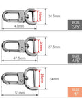 6 Pack Super Slick 1 Inch Detachable Snap Hooks With Swivel Clasp And Screwdriver Heavy Duty Build Zero Sewing Required For Purse Straps Keychain Fix And Dog Leashes In Classic Black dimensions and sizes displayed for 3/5, 4/5, and 1 inch hooks