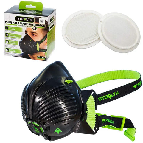Half Face Respirator With Replaceable Twin Filters For Dust Protection, 99.99 Percent Filtration, Reusable Safety Mask packaging