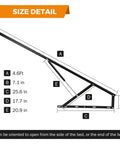 Heavy Duty Steel Bed Lift Mechanism For Storage Beds Supports 176 To 264 Lbs size detail diagram with measurements labeled.
