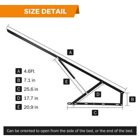 Heavy Duty Steel Bed Lift Mechanism For Storage Beds Supports 176 To 264 Lbs size detail diagram with measurements labeled.