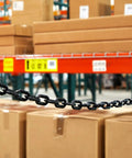 Close-up of Heavy Duty Black Plastic Chain Links 100 Ft For Safety Barriers On Fences, Driveways, Parking Lots And Gates in warehouse