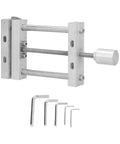 Compact Aluminum Alloy Bench Vise With Drill Press Mount For Woodworking And Engraving Features Ninety Millimeter Jaw Opening and included hex keys.