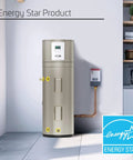 Heavy Duty 50 Gallon Electric Hybrid Heat Pump Water Heater For Residential Basements And Garages in modern setting with Energy Star certification.