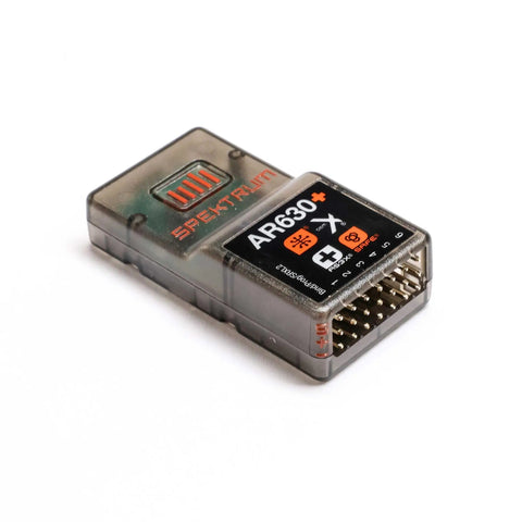 Six Channel AS3X Plus And SAFE Receiver With No Antenna Needed For Easy Install, shown in close-up view