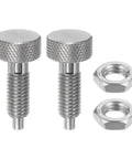 Hella Durable 2 Pack M8 Stainless Steel Spring Plunger With Knurled Grip Handles Non Locking Retractable Index Pin components with nuts.