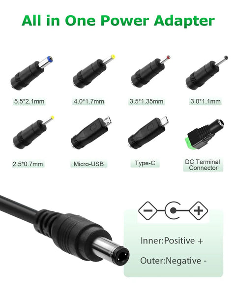 8 interchangeable DC tips of 5V 2A USB Type C Power Supply Adapter 100 240V AC to DC 5V 2A 10W Wall Charger