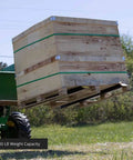 Light Duty Clamp On Pallet Forks, 43 Inch Overall Length, lifts wooden crate on tractor loader, 1,500 Pound Capacity