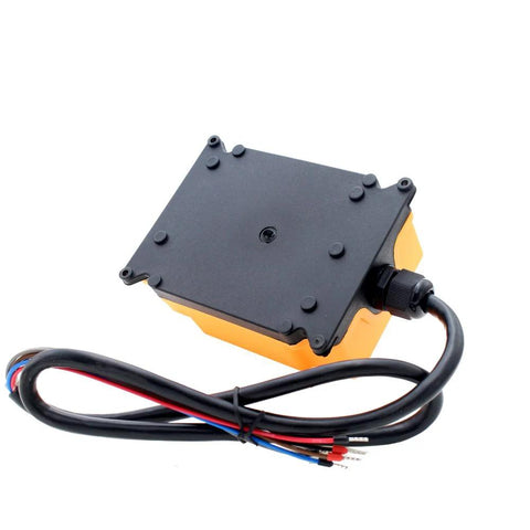 Back view of 4 Key Industrial Crane Remote Control Wireless Transmitter Push Button Switch with cables visible