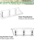 Side view of window mounted bird bath with three extra twin suction cups, clear glass bird feeder bath for outside viewing