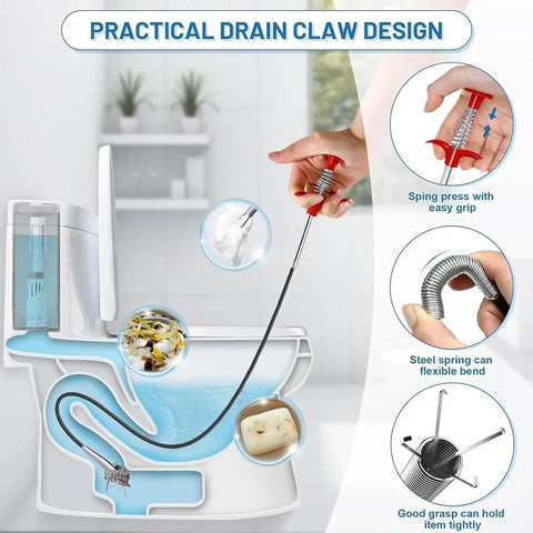 76 Inch Drain Snake Clog Remover With Flexible Grabber Claw For Toilet, Sewer, Shower, Kitchen And Bathroom Tub Cleaning; Ultra Slim Reach-Anywhere Reacher Tool For Quick No-Sweat Gutter, Drain And Pipe Cleanout