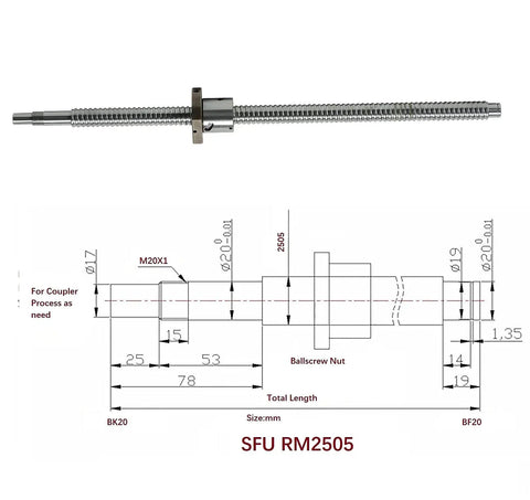 Heavy Duty 25Mm Zero Slack Ball Screw Assembly Kit For CNC Routers With Nema 32 Motor Mount Bracket And Bk20 Bf20 Bearing Blocks Plus Nut Housing And Flexible Coupler For Pro Builds, length 2505mm.