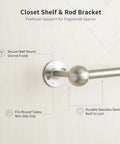 Sturdy Stainless Steel Closet Shelf And Rod Bracket Mount for Round Tubes with secure wall flange and durable finish shown