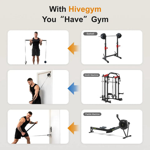 Portable Cable Strength Trainer With Three Resistance Modes And Fan Cooled Power Pump For Home Or Travel Workouts with user demonstrating exercises.