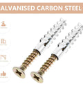Close-up of 40-Set Drywall Anchors And Screws Kit For Wood And Concrete Walls Self-Drilling Steel Anchors With Gold Finish; steel screws