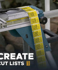 Yellow QR code labels printed by P1L Portable Bluetooth Thermal Construction Label Printer For Jobsites, on a metal saw table.