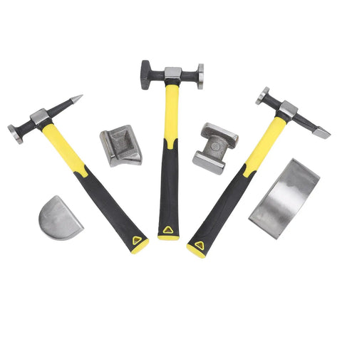 7 Piece Auto Body Repair Kit With Carbon Steel Hammer And Dolly Set, Heavy Duty Dent Tools