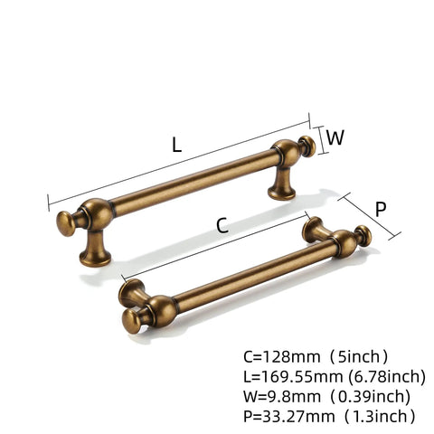 Five Pack Antique Brass Cabinet Pulls 5 Inch 128mm Heavy Duty Solid Zinc Alloy Handles Built To Last Tough As Nails For Kitchen Cabinets Drawers Cupboards And Bathroom Vanity Anti Oxidation Finish Durable Hardware For Everyday Use shown with 128mm center spacing