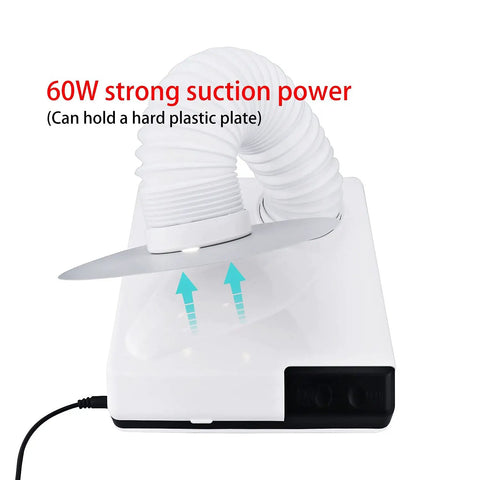 60W Dust Collector Vacuum For Dental Lab And Nail Art Manicure Workstation with suction power and rotating tray in action.