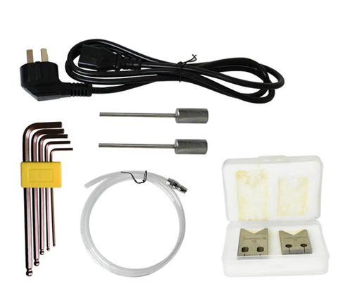 Heavy Duty Touch Screen Wire Strippers For Double Sheath Cables accessories including power cord, hex keys, and spare blades.