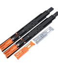 Full Extension Drawer Slides That Glide Like Butter With Bottom Mounted Concealed Design So Drawers Hide Under The Cabinet Durable Heavy Duty Hardware For Cabinets And Furniture That Open And Close Quietly, black metal pair with orange clips