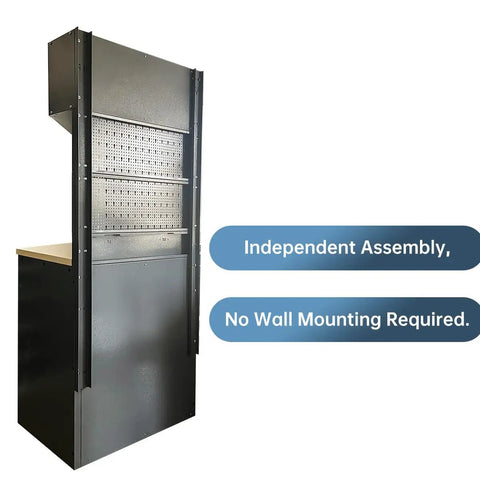 Hardcore Heavy Duty Workbench Cabinet Set With Overhead Storage Steel Pegboards Multi Hook Panels freestanding design showcasing independent assembly.