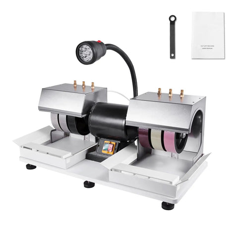 Cabbing Machine With Dope Six 6 Inch Diamond Wheels, 0.25HP 1800RPM Lapidary Rock Grinder And Polisher, Gem Faceting Gear
