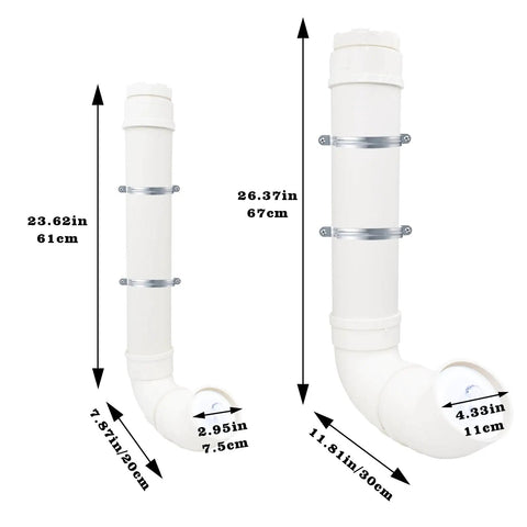 Top Shelf 2 Pack Chicken Feeder Set With Smart No Waste Gravity Design For Coops Ducks Turkeys And Geese Easy Fill Tough PVC poultry buckets with measurements.
