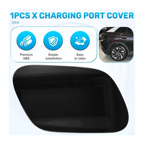 Heavy Duty Charging Port Cover Compatible With VW ID4 Crozz showcasing premium ABS material and smooth black finish.