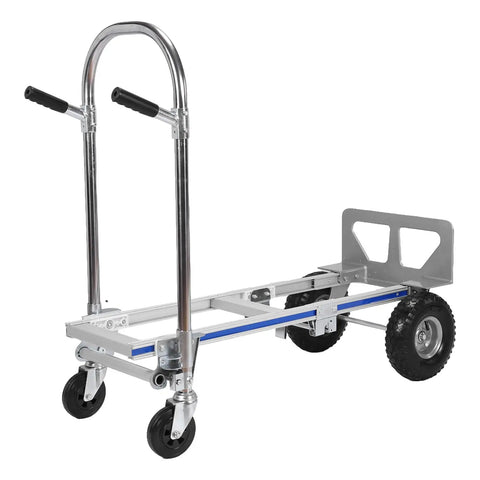 Heavy Duty 2 In 1 Aluminum Convertible Hand Truck With 800 Lbs Capacity Utility Dolly Cart Quick Fold Design with rubber wheels and handles.