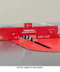 7 Piece Aluminum 3D Setup Block Kit With 4 Ways To Measure Per Block Router And Table Saw Gauge Blocks Height Gauge For Router Bits Includes Powder Coated Rack It Wall Mount Usa Made, red block on saw blade