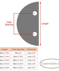 Gold Semi Circular Barn Door Handle Double Sided Push Pull Knob dimensions chart with customizable size options.