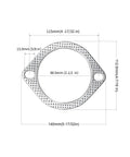 Top-view automotive exhaust flange gasket, 3.5 inch (89 mm), graphite high-temp with fire ring, 2-pc