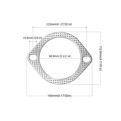 Top-view automotive exhaust flange gasket, 3.5 inch (89 mm), graphite high-temp with fire ring, 2-pc