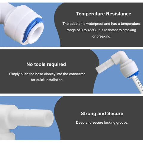 12 Pack 1/4 Inch Water Tubing 90 Degree Elbow Connectors Push Fit Quick Connectors For Reverse Osmosis showing waterproof adapter with sealing ring.