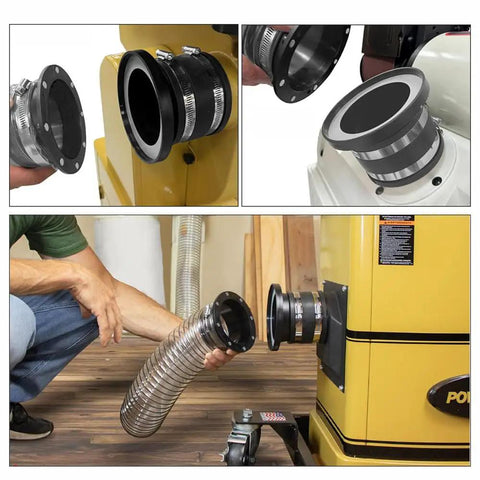 Tooloflife 8 Magnet Vacuum Hose Coupler With Short Magnetic Connector, showing magnetic coupling and dust hose attachment.
